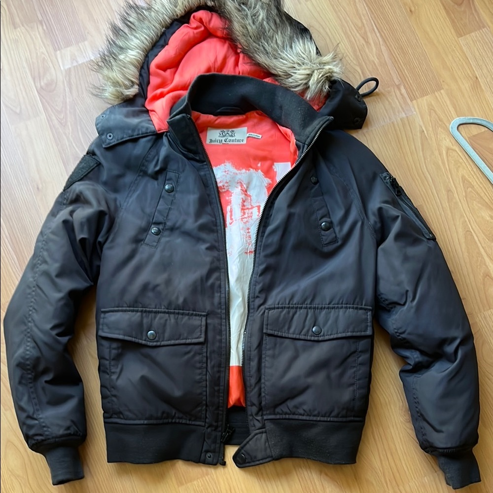 Men's Black Jacket with Fur Hood